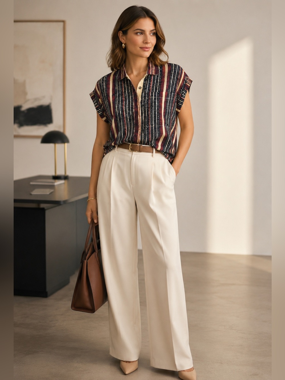 Gary Graham Cook Grid Striped Silk blouse